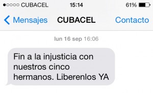 Mensaje de texto enviado por el gobierno cubano – Foto Yusnaby