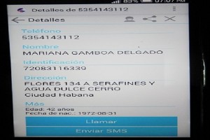 Captura de pantalla con tados personales en móvil, Cuba_foto cortesía de Odelín Alfonso