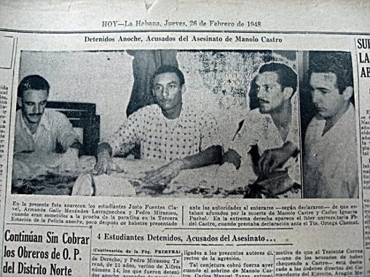 Foto de la prensa de la época publicada por el periódico Hoy, donde aparecen los implicados del asesinato a Manolo Castro, en 1948 (foto del autor)