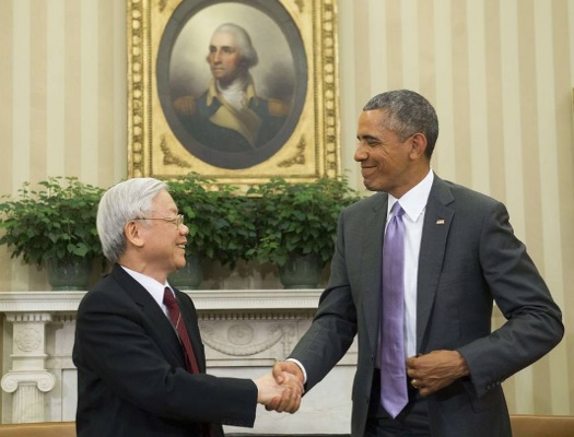 El presidente de los EEUU Barack Obama y Nguyen Phu Trong, secretario general del Partido Comunista de Viet Nam (foto de Internet)