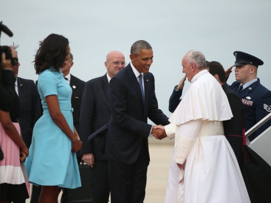 Francisco a su llegada a EE.UU., recibido por el presidente Barack Obama (foto tomada de internet)