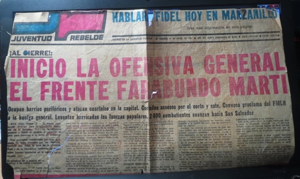 Portada del periódico Juventud Rebelde del 11 de enero de 1981, anunciando la victoria del FMLN (foto de Tania Díaz)