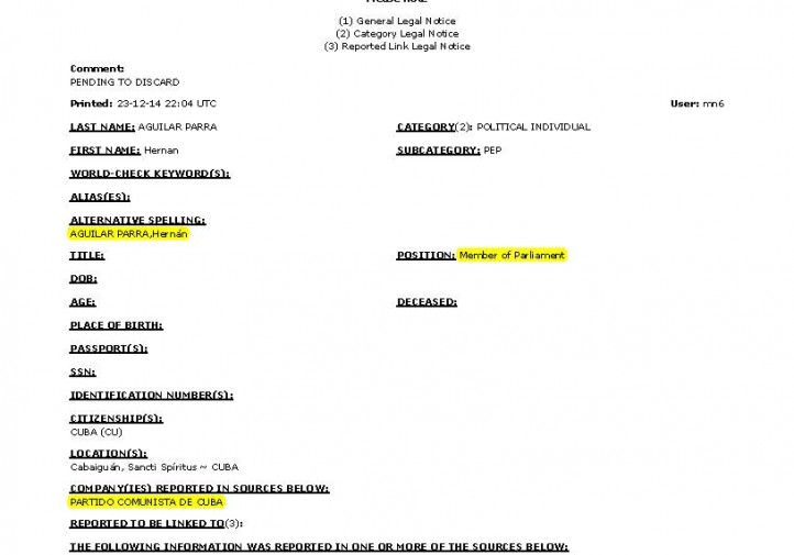 Registro que da constancia que  Hernán Aguilar Parra es diputado de la Asamblea del Poder Popular de Cuba