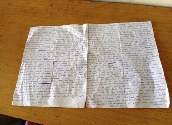 Carta enviada por Rolando desde la prisión