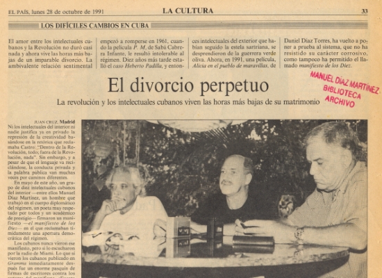 Página del periódico El País en una edición de principios de los años noventa, muestra una artículo sobre la "Carta de los Diez" (diazmartinez.wordpress.com)