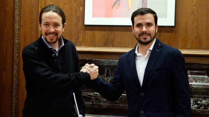 Pablo Iglesias, de Podemos, y Alberto Garzón, de Izquierda Unida (Foto: EFE)