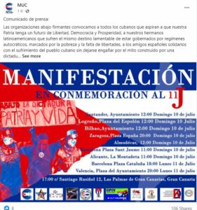 manifestaciones, Cuba, 11J, España