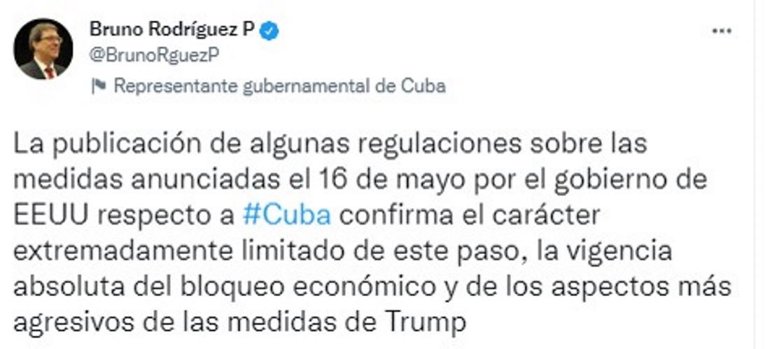 Bruno Rodríguez describes the change in US policy towards Cuba as “limited”