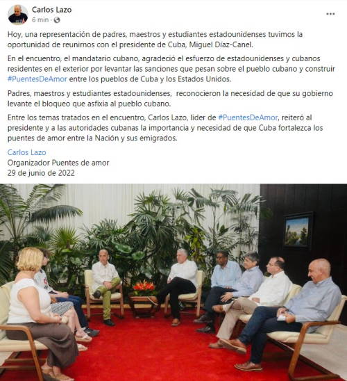 Carlos Lazo meets with Díaz-Canel in Havana: "We will continue working for peace, for love"