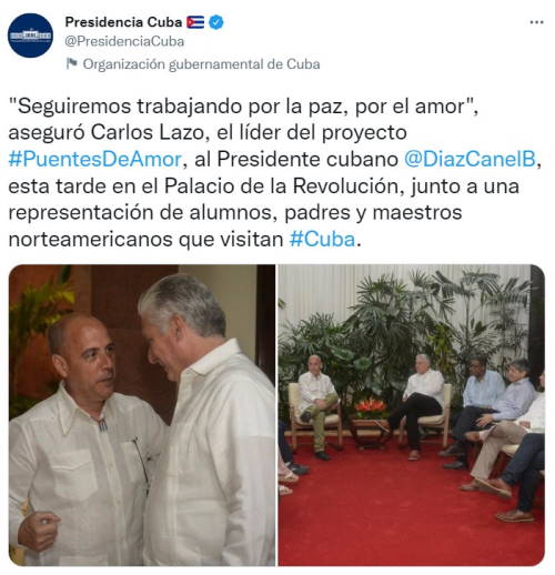 Carlos Lazo meets with Díaz-Canel in Havana: "We will continue working for peace, for love"