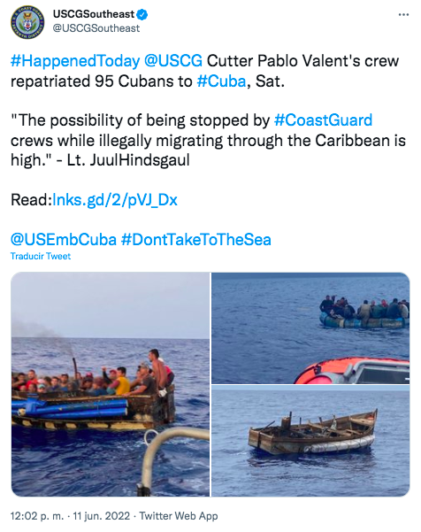 US Coast Guard repatriates 95 Cuban rafters