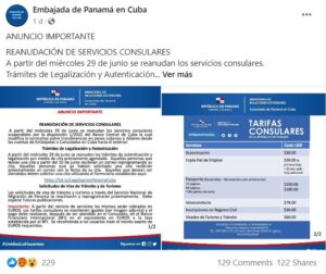 Embajada, Panamá, Cuba, servicios consulares