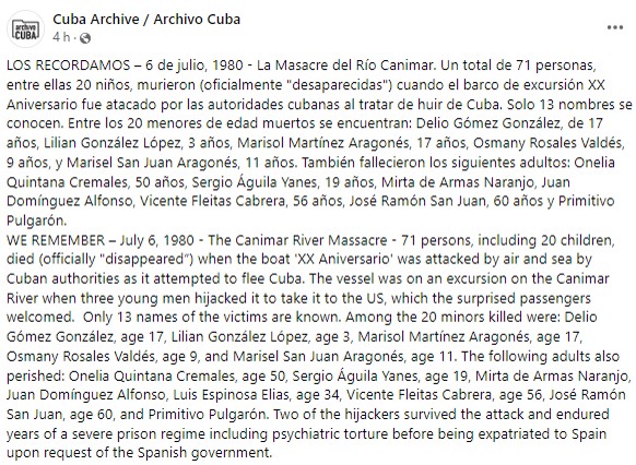 42 years since the Canímar River massacre: dozens of victims remain without justice