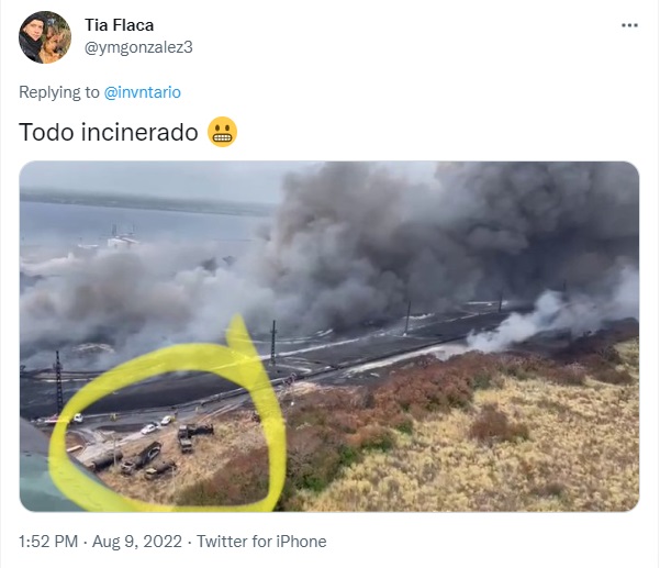 This is what the first two tanks that burned in the industrial zone of Matanzas look like