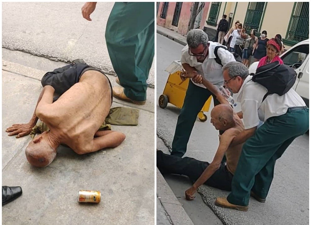 An old man faints due to hunger in the middle of the street in Holguín