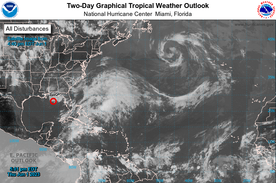 Tropical depression number two of the season in a satellite view