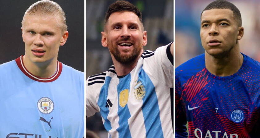 FIFA, The Best, De izquierda a derecha: Erling Haaland, Lionel Messi y Kylian Mbappé
