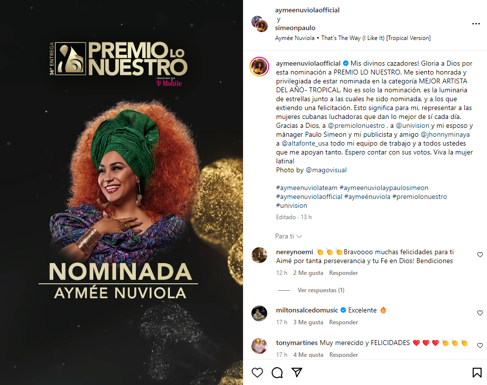 Premio Lo Nuestro, cubanas, Aymée Nuviola