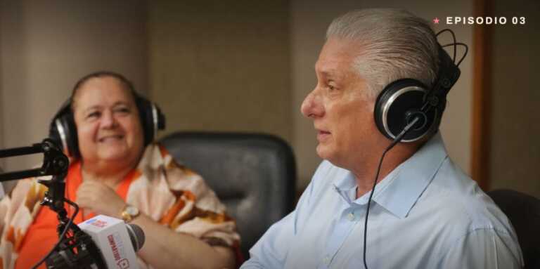 La vocera oficialista Bárbara Betancourt y el gobernante Miguel Díaz-Canel